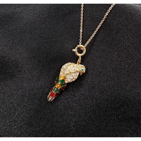 Vintage Nolan Miller Gold-Tone Parrot Pendant Necklace With Crystals & Multicolo - Picture 2 of 7